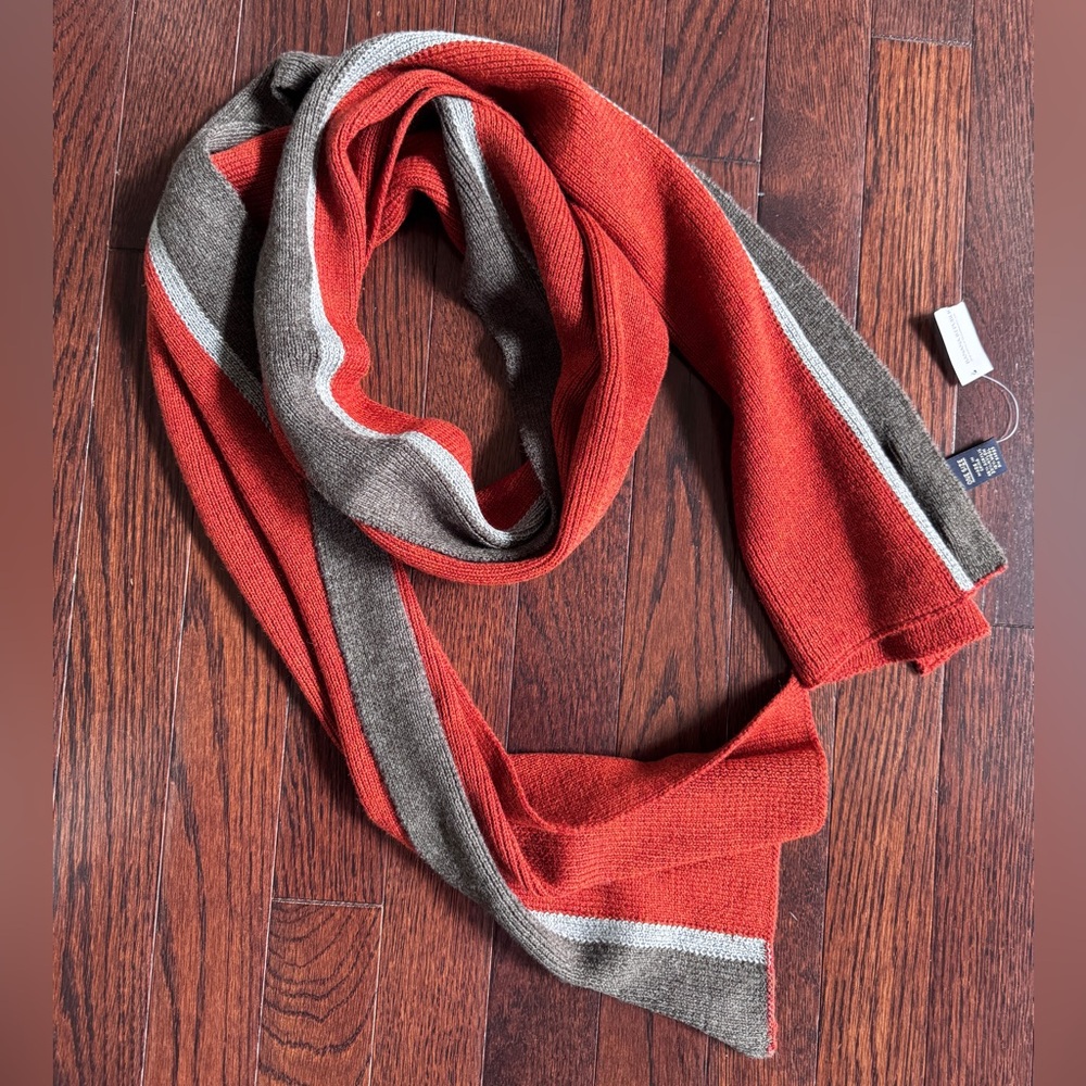 🆕 Banana Republic Orange and Gray Striped Wool Blend Scarf